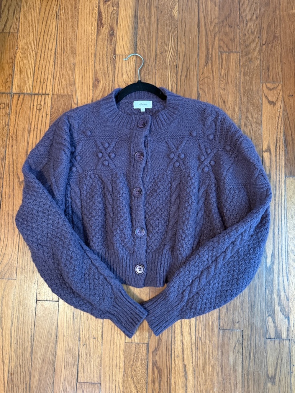 bohme purple textured knit button-up cardigan sweater size large